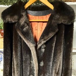 VNTG Mink Faux Fur Coat Grandella II Sportowne Shawl Collar Size 12 ILGWU